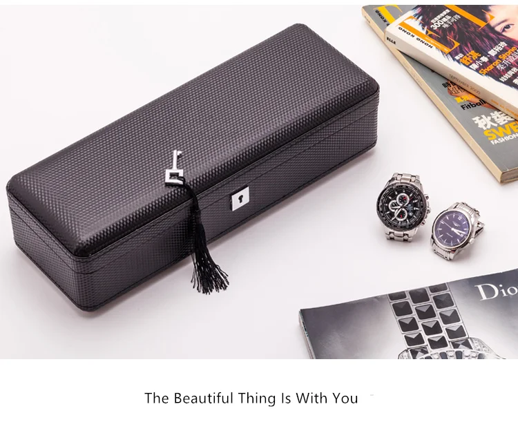 Luxury 6 Slots Leather Watch Box Case Brown Watch Display Case With Lock Jewelry Gift Box Watch Organizer For Men