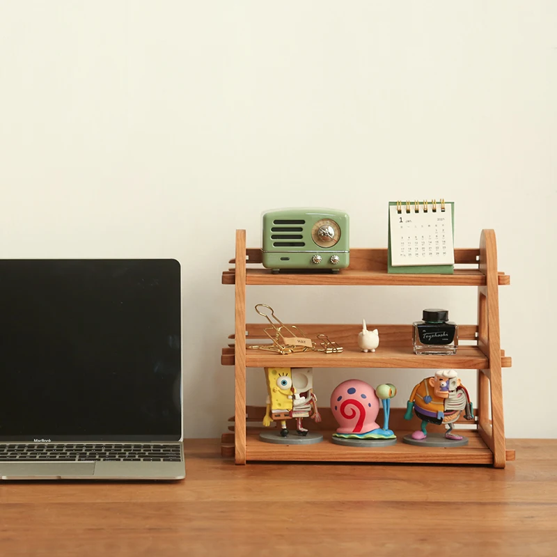 Solid Cherry Wood Storage Shelf Three Layer for Computer Desk Blind Box Bathroom Accessories | Строительство и ремонт