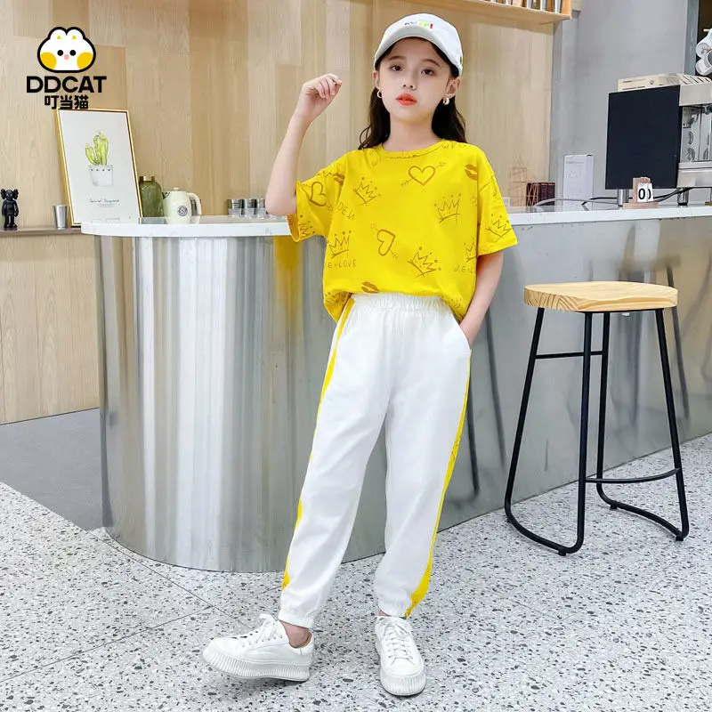 

Детский летний комплект из футболки и длинных брюк, на Возраст 4-12 лет