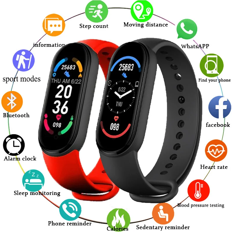

2021 M6 Smart Watch Men Women Heart Rate Monitor Bluetooth Sports Waterproof Smartwatch Clock For Android IOS Huawei Xiaomi