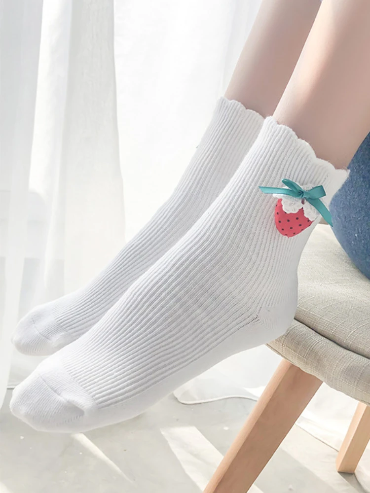 

Lolita Cotton Socks Japanese Kawaii Girl Strawberry Garnish Cute Woman Cotton Socks Girls Pile Socks Soft Sister Sweet Socks
