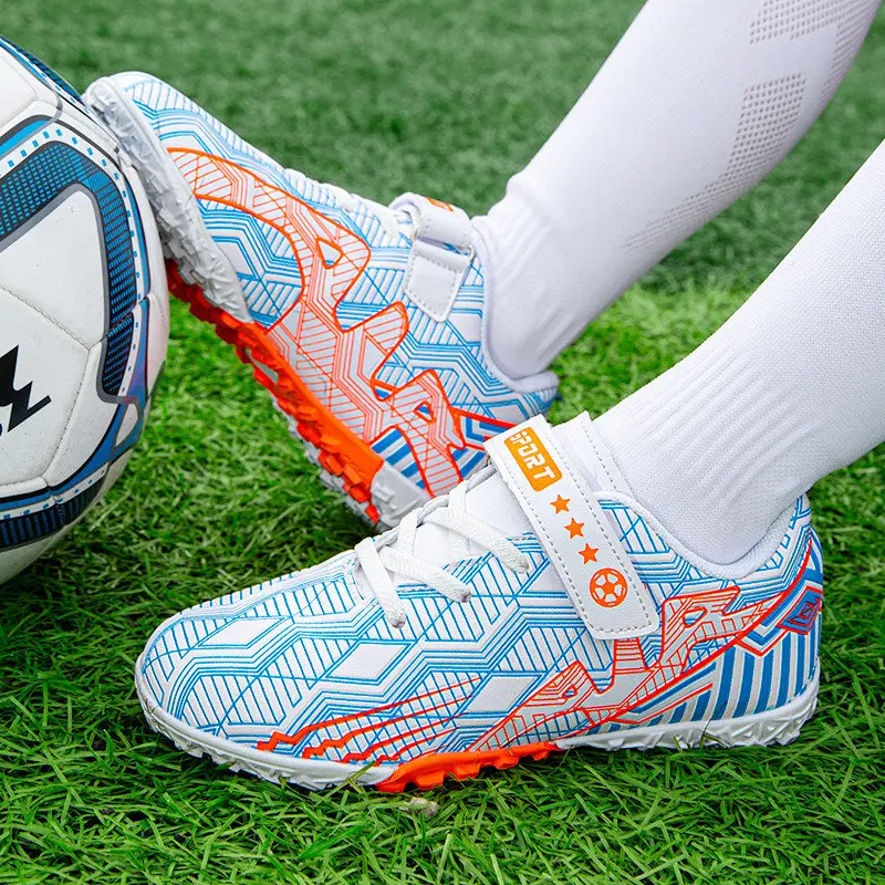 Fashion Printing HOOK&LOOP TF Football Sports Shoes For Boys Breathable Children's Soccer Shoes Non-slip Kid Training Sneakers