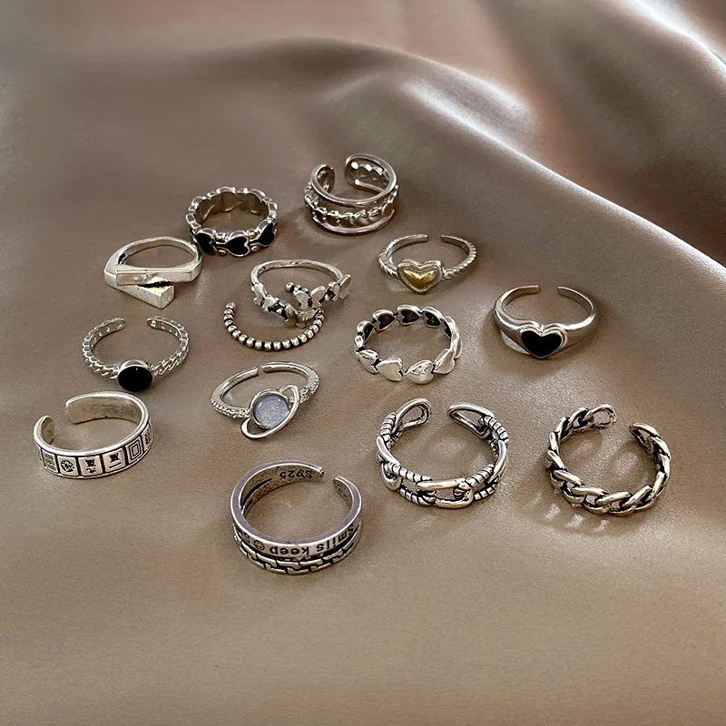 

Fashion Vintage Fade Metal Stainless Steel Rings Punk Couple Geometric Open Heart Ring For Women Man Jewelry Gift