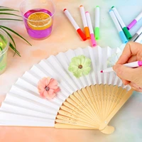 40 pieces white bamboo handheld folding fans women craft silk fan with bamboo colorful childrens diy hand painted fan