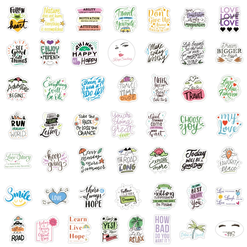 103050100pcs motivational phrases stickers aesthetic cartoon decals office scrapbook diary laptop phone graffiti sticker toy free global shipping