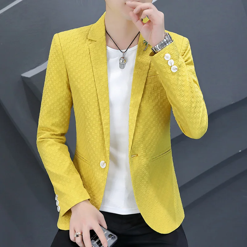 

COO 2024 Men's Autumn Wear New Plaid Jacquard blazer Cover Youth Slim-Fitting Cool Leisure blazers