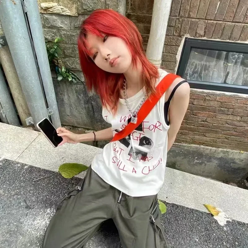 Karrram винтажные гранж ребристые майки корейские модные графические трикотажные