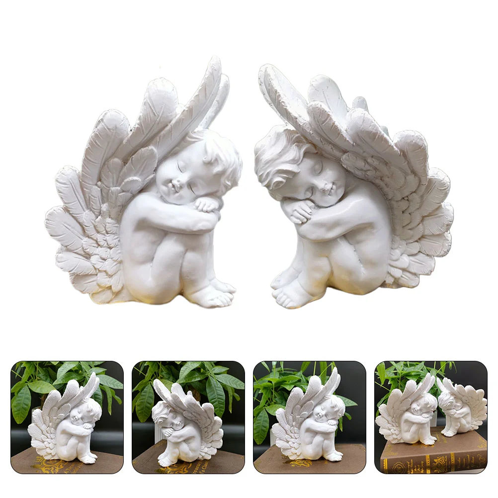 

2 Pcs Book Shelf Decor Tabletop Cupidation Ornaments Resin Crafts Figurine Photo Prop White Figurines