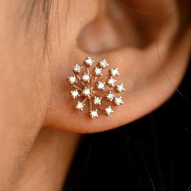 

Newly Designed Rose Gold Color Earrings For Women Ear Piercing Romantic Bride Wedding Accessories Gift Statement Jewelry