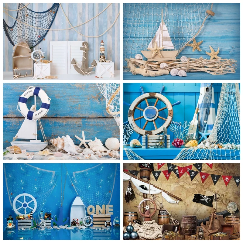 

Sailor Navigation Rudder Backdrop Baby Birthday Starfish Pirate Party Decor Photocall Photography Background Photo Studio Shoots