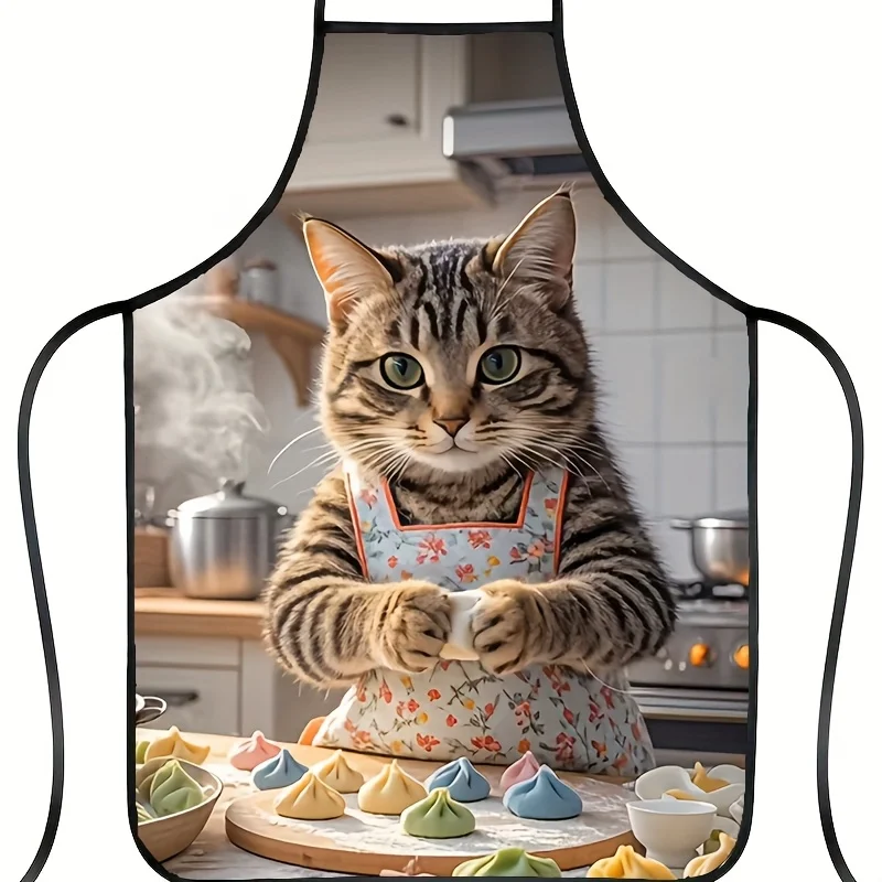 

Фартук от шеф-повара с изображением кошки в стиле фэнтези — дизайн с клецками и кошкой, подходит для ежедневного приготовлени...
