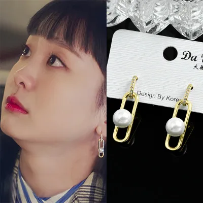 

Korean drama Li Tai Yuan Jin Duomei same Earrings oval ring beads long earrings retro Earrings temperament Pearl