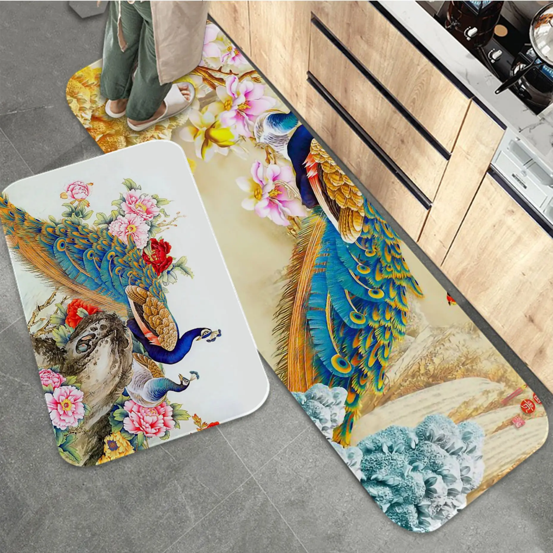 

Peacock Bird Long Rugs Cheaper Anti-slip Modern Living Room Balcony Printed Welcome Doormat