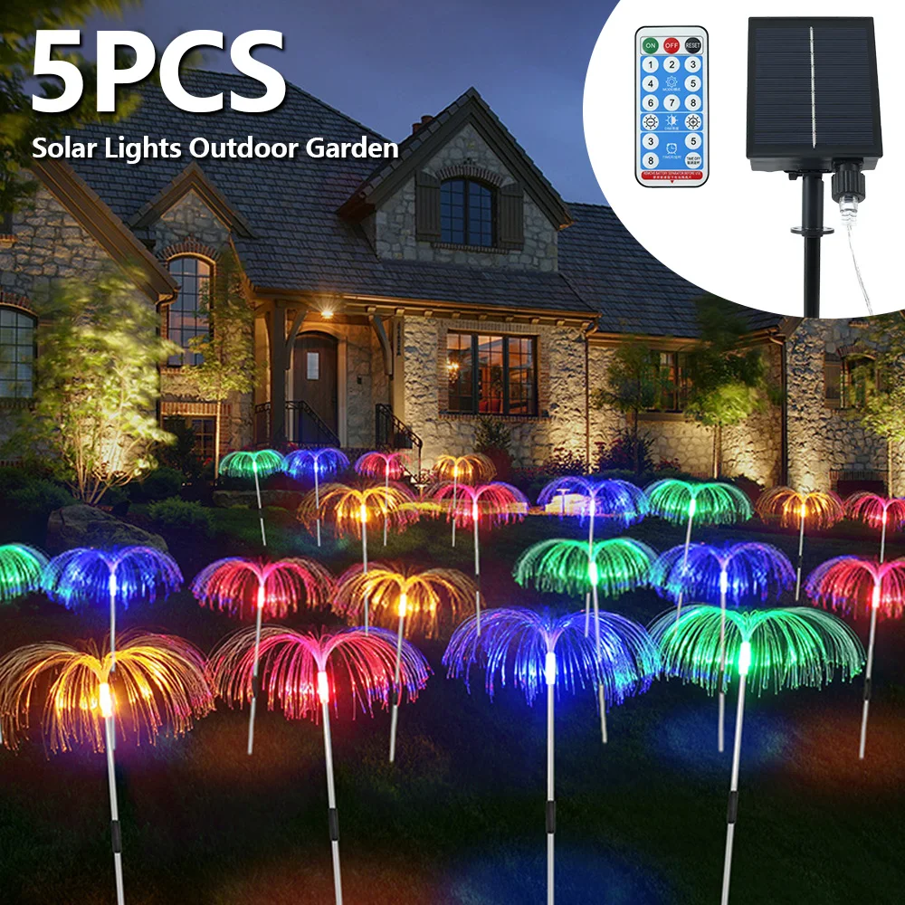 

New Solar Garden Light Jellyfish-shaped 5LED 7 Colors Changing Flowers Lamp Ornaments Light IP44 Waterproof Pathway String Light