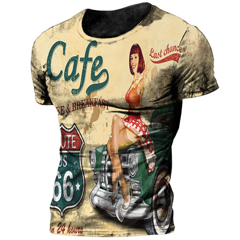 

Vintage 66 Route T-shirt For Men 3d Printed Biker Motor Men's T Shirts Oversized T Shirt Route 66 Racing Short Sleeve Camiseta