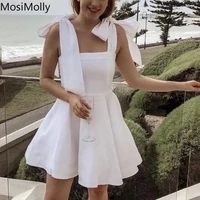 mosimolly white cotton dress bow ribbon dress wedding dress party holiday dress mini dress 2022 elegant dress