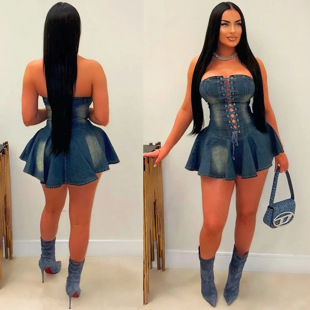 Джинсовые мини-платья без рукавов с открытой спиной для женщин джинсы