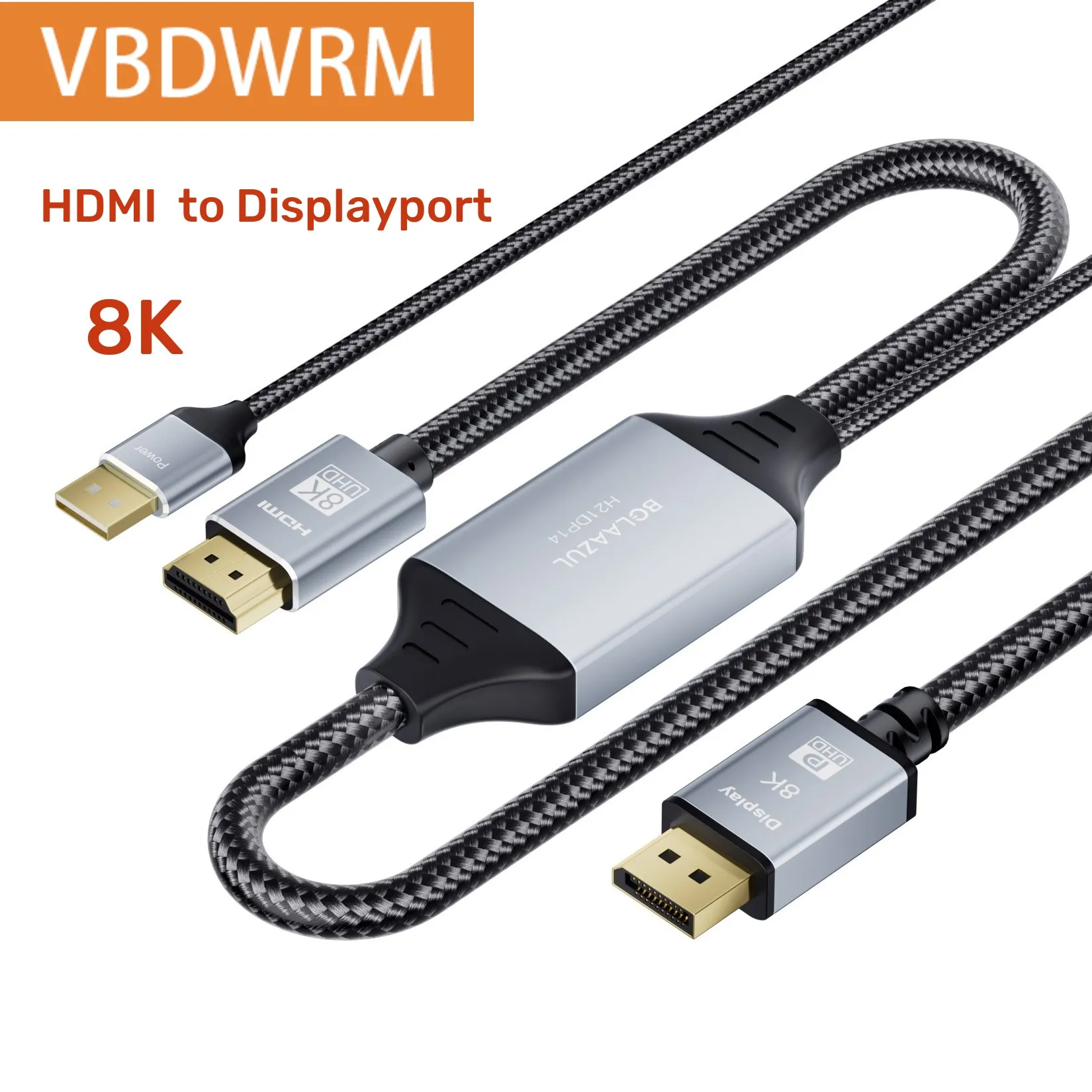 

HDMI 2.1 to Displayport 1.4 Cable Video Audio Aux Displayport Tv Box Cable DP Converter Adapter 8K 30Hz for PS4 Computer