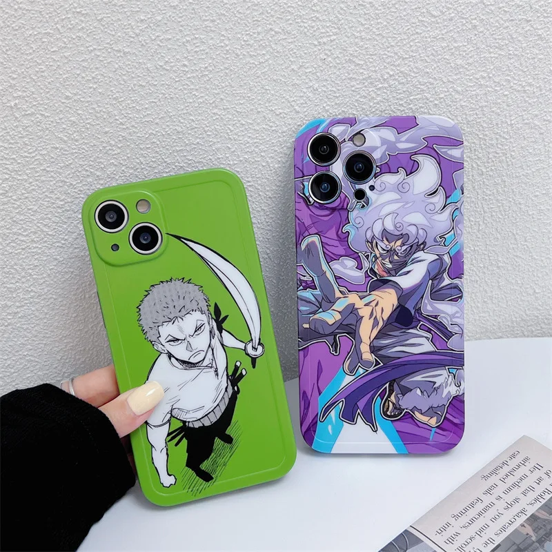 

Anime One Piece Luffy Zoro Sun God Nika Art Case for IPhone 11 12 13 14 Pro Max Plus Cartoons Phone Cover Back Shell Toy Gift