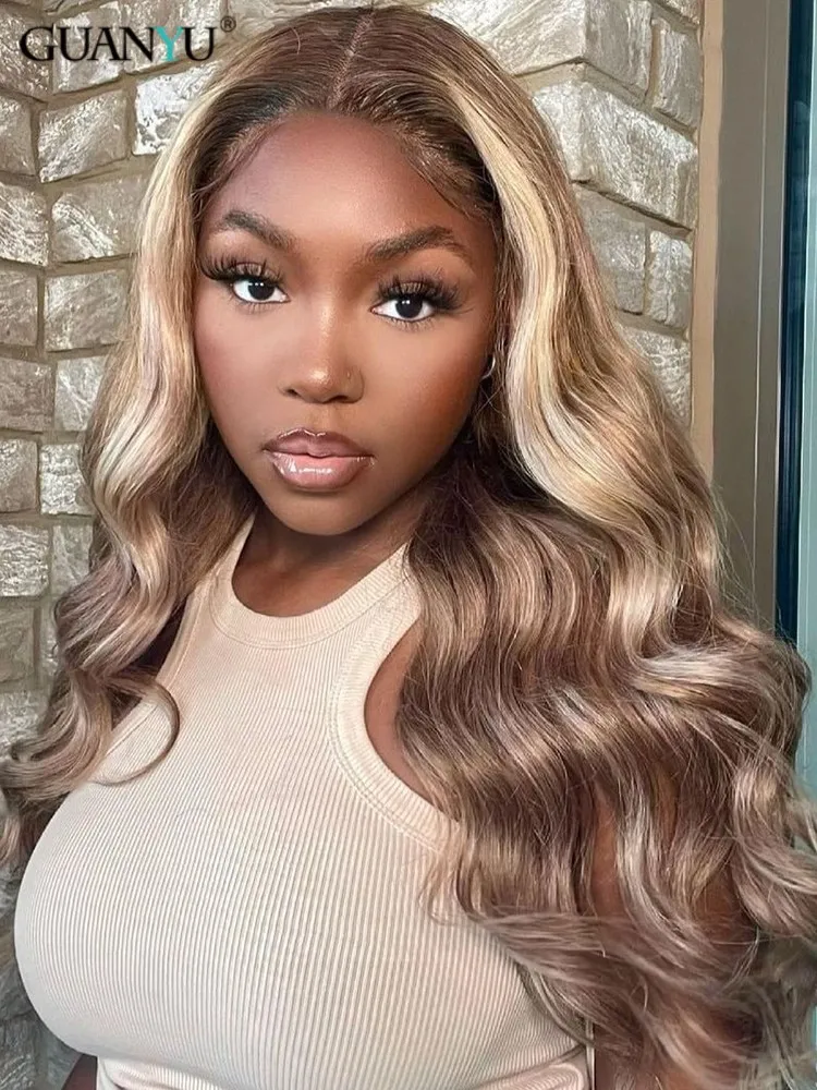 

Хайлайтер парик человеческие волосы тела волна 13x6 HD прозрачный кружевной передний парик предварительно выщипанные коричневые волосы с пепепельный блонд