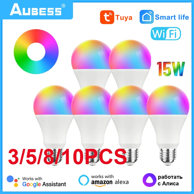 

Tuya WiFi E27 B22 Smart Dimmable Bulb RGBCW 100-240V 15W LED Light Smart Life App Control Support Alexa Google Home Alice