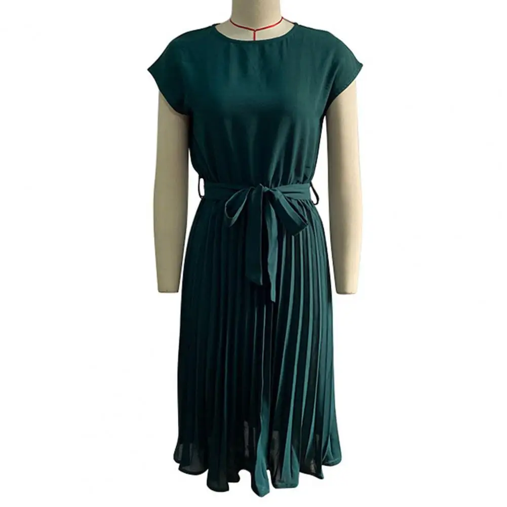 

Breathable Popular Women Solid Color Casual Midi Dress Lace-up Holiday Dress Mid-Rise Female Clothing