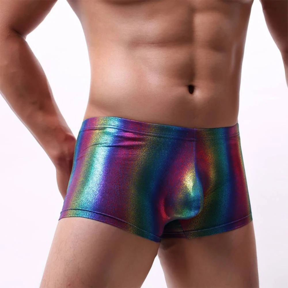 

PU Underwear Men Breathable Elastic Stretch Nightclub U Concex Boxer Mans Imitation Leather Lingerie Clothing Stage Clubwear A50