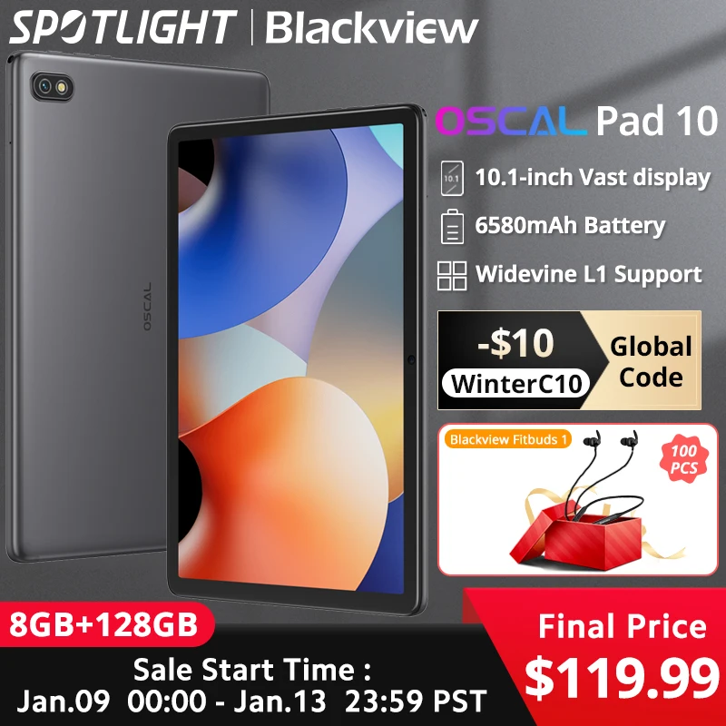  【World Premiere】Blackview Oscal Pad 10 10.1'' Display  8GB 128GB 6580mAh Widevine L1 13MP+8MP Camera Windows Tablet  Android 12 
