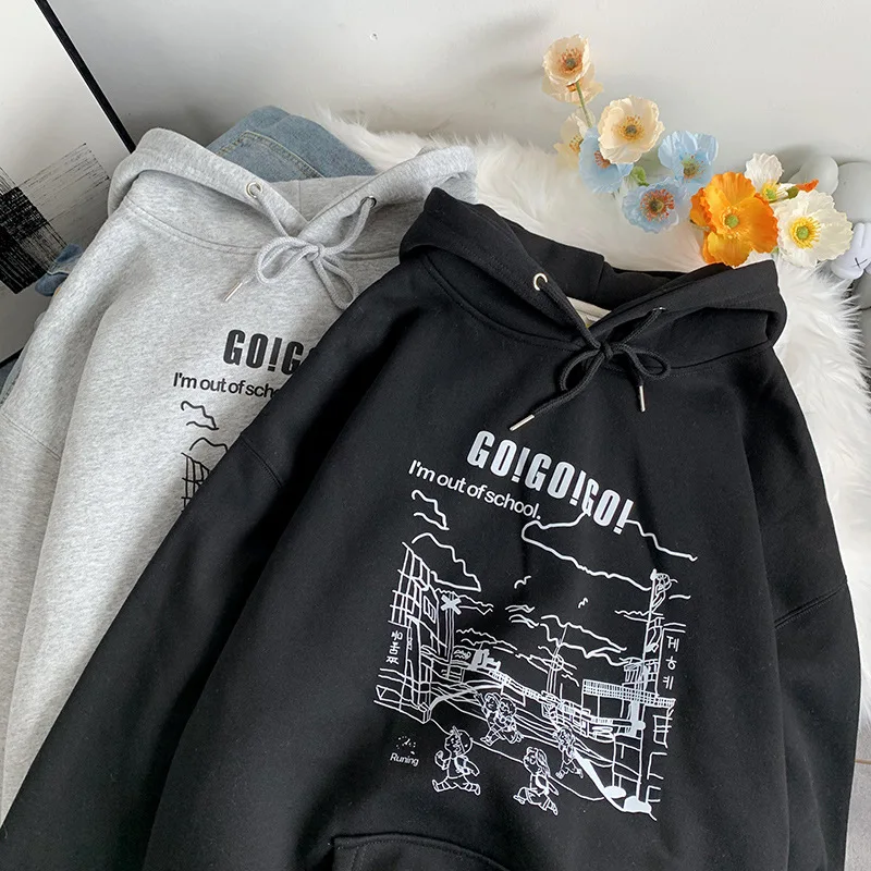 

2022 Clothes New Winter Y2k Clothes Women's Loose Gothic Hoodie Figure Printing Stick Women Clothing Hoodies Women Oversize