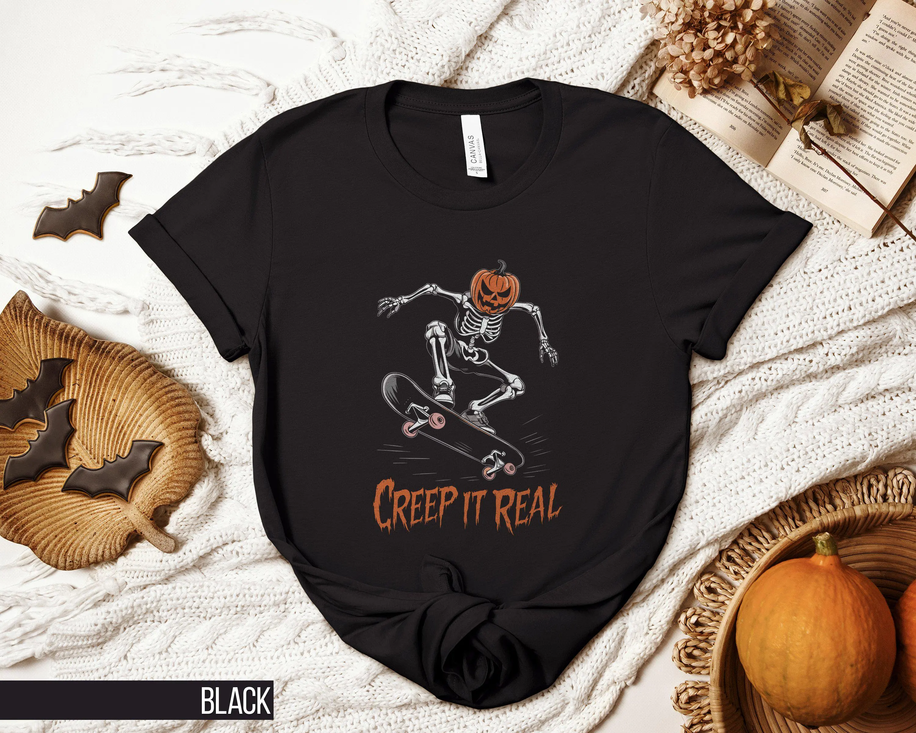 Скелет Скейтборд Хэллоуин Футболка Жуткий Тыквенная Голова Забавный Костюм Creep It