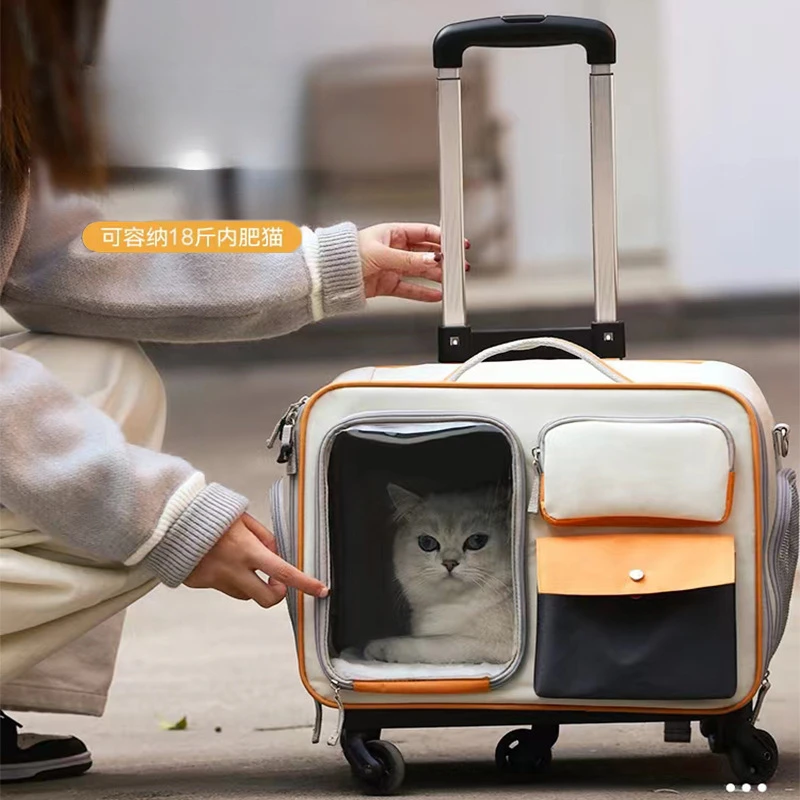 

Multifunctional Pet Trolley Box with Four Uses: Push/hand-held/shoulder/diagonal Portable Pet Luggage for Outings