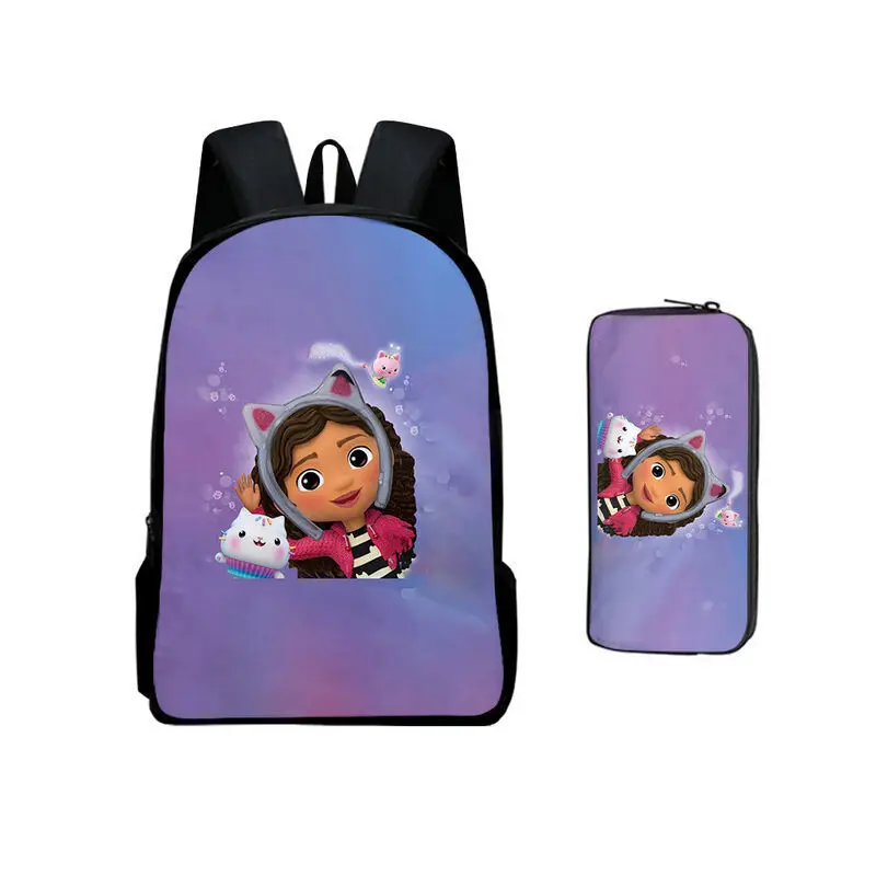 

Backpack Boy Delicate girl pattern cartoon Gabbys Doll House Bookbag Bagpack Mochila Teenager tow piece schoolbag pen bag 2 sets