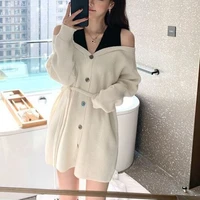 niggeey knitted y2k mini dress vintage long sleeve single breasted casual sweather dress winter evening party dresses