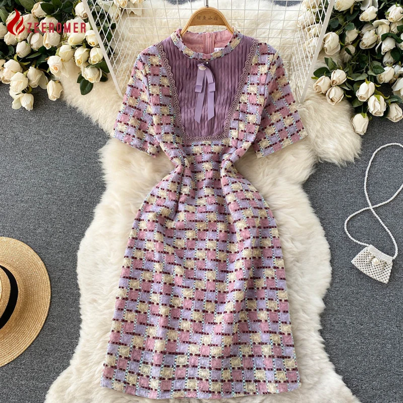 

2022 Summer French Retro Luxury Colorful Lace Hollow Out Embroidery Dress Women High Quality Short Sleeve Waist Mini Party Robe