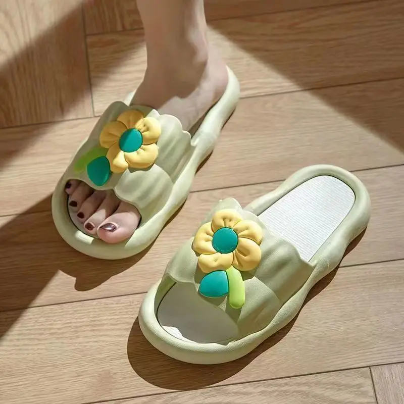 Slippers Women Men Shoes Women'S Home Slippers Soft Thick Platform Anti-slip Cute Floral Ladies Flip Flops Zapatillas Chaussons