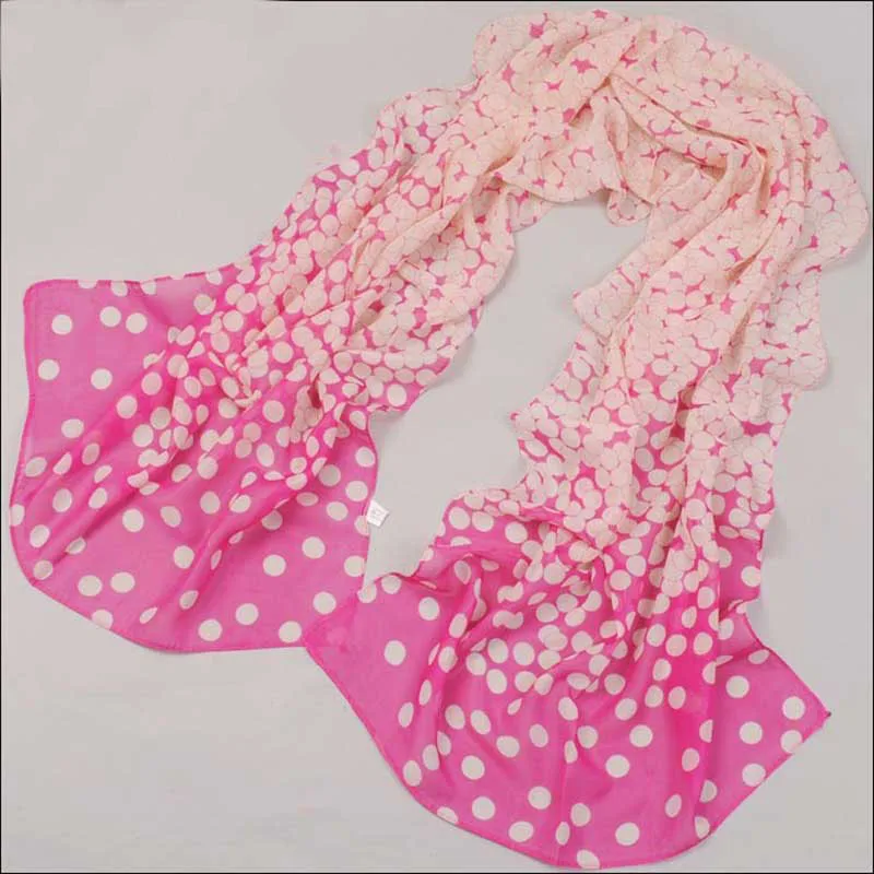 

Summer Long Chiffon Silk scarves for woman ombre polka dots Print long wrap scarfs P5A16238
