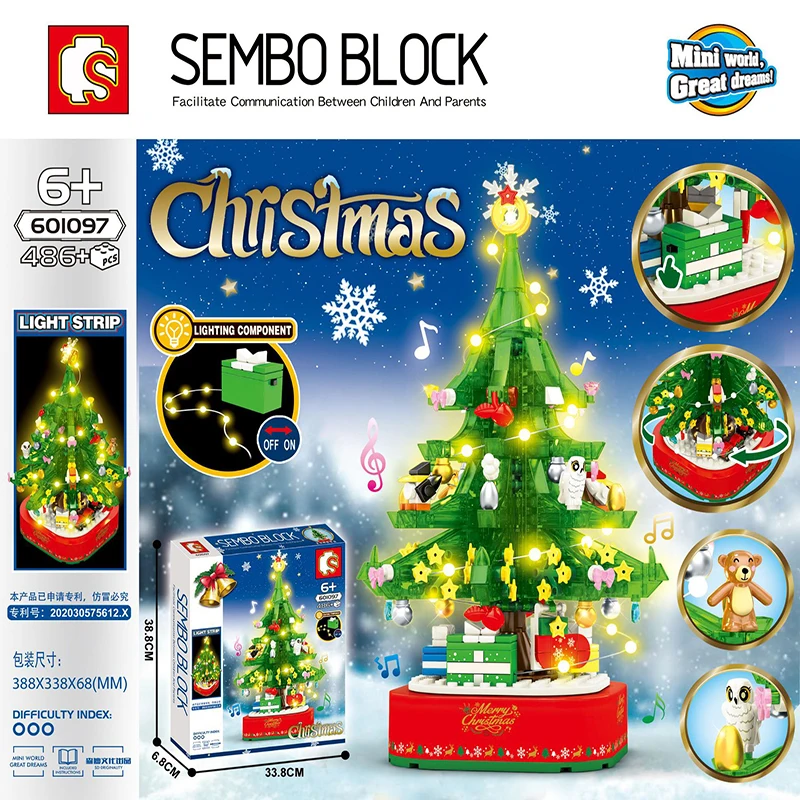Sembo-bloques de construcción de Casa de Reno para niños, árbol de Navidad para armar juguete de ladrillos, Navidad, Año Nuevo, Papá Noel