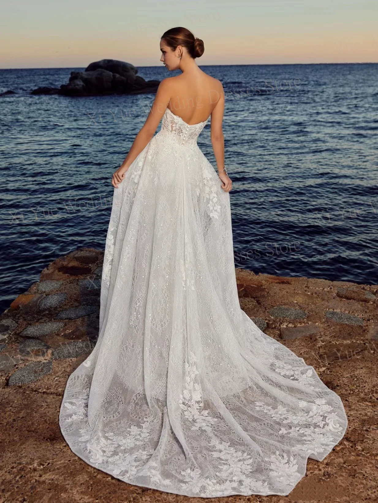 Фото Customized Sexy Sweetheart Wedding Dresses Elegant Lace Appliques Backless Vintage Mermaid Bride Gowns Sleeveless Sweep Train №3