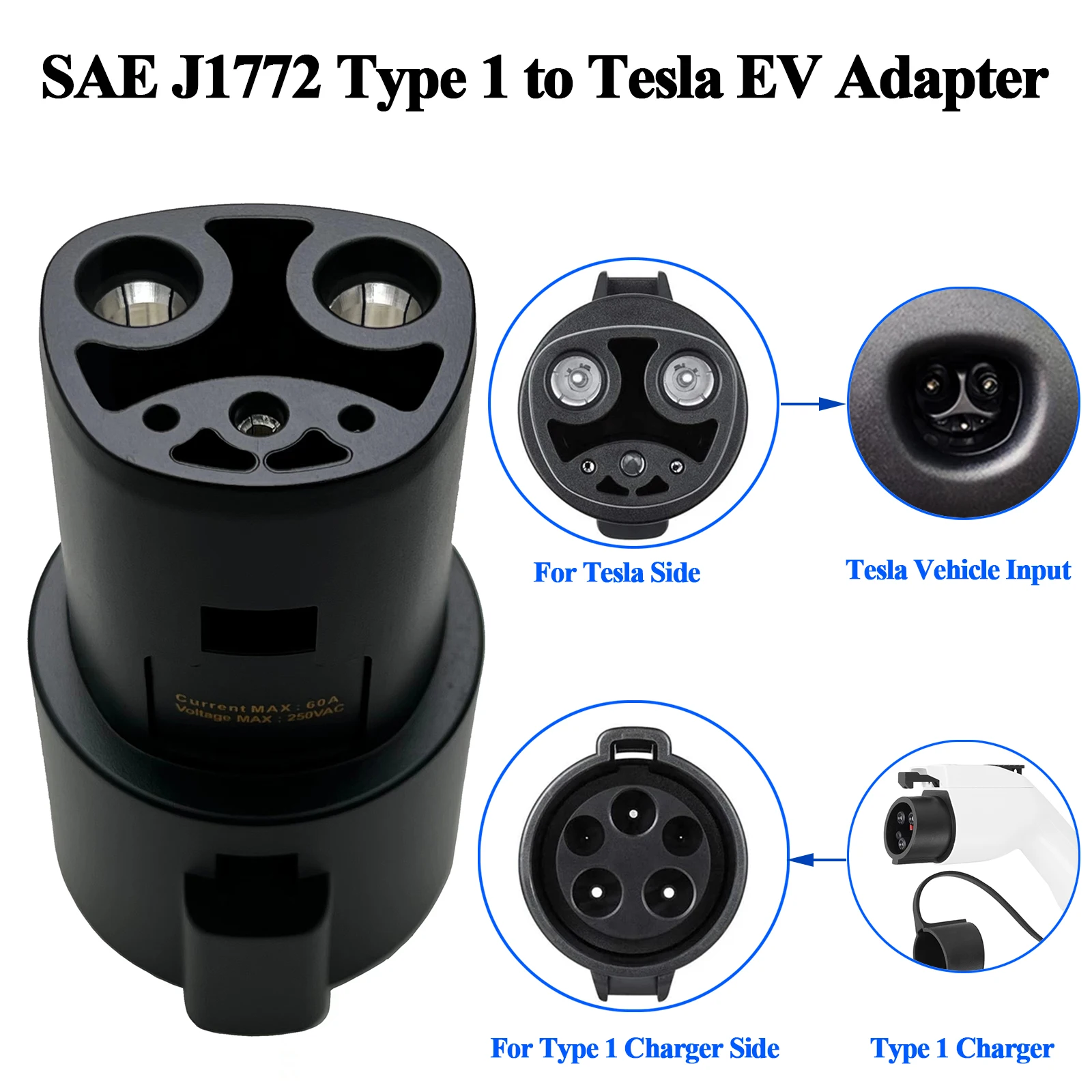 

Адаптер для зарядки электромобиля Teschev type 1 J1772 в Tesla Model X Y 3 S для EV, разъем зарядного устройства EVSE