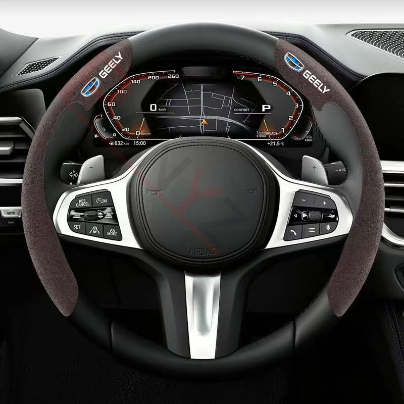 Фото Автомобильный чехол на руль из черной замши для Geely Atlas Emgrand EC7 EC8 CK GS X7 GC6 GC9 Coolray, автомобильные аксессуары №4