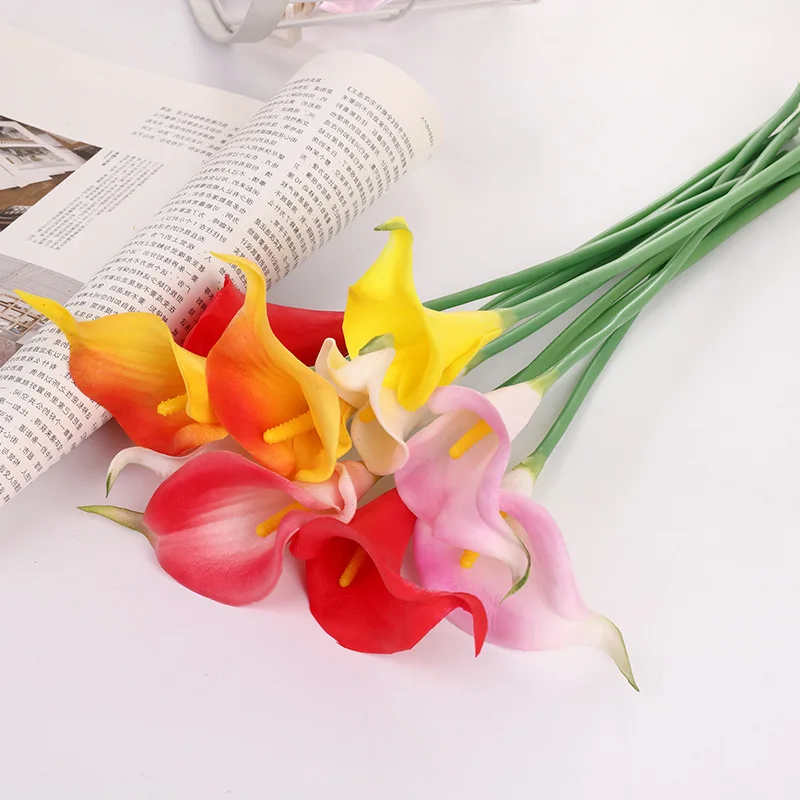 6pcs Artificial flowers Calla lily PU real touch 33cm long floral decorative part for home office wedding party decoration