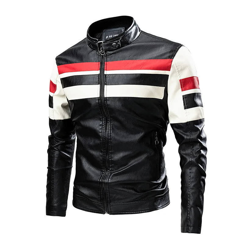

Men New Motorcycle Jacket Causal Vintage Leather Jacket Coat Men Outfit Fashion Biker Zipper Pocket Design Pu Leather Jacket Men