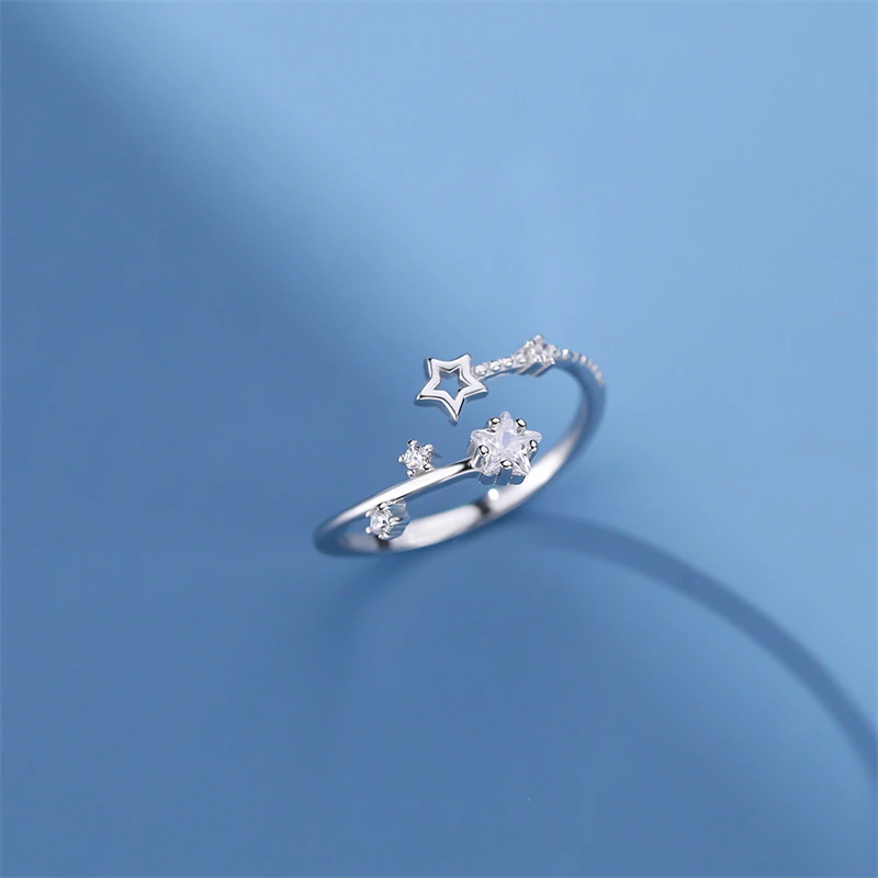 

925 Sterling Silver Exquisite Zircon Five-pointed Star Finger Rings For Women Fashion Adjustable Open Ring Party Jewelry Gifts