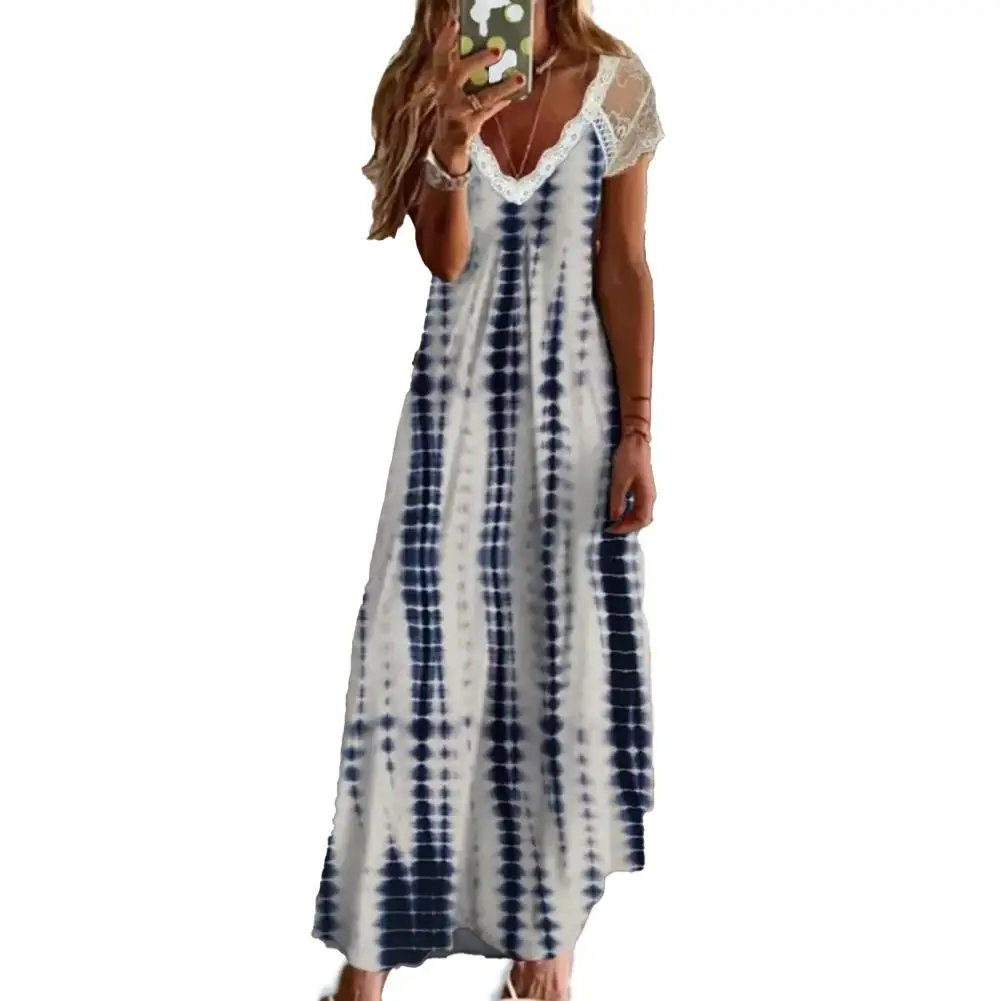 

Платье женское с V-образным вырезом, кружевное винтажное в полоску, с коротким рукавом, с вышивкой, в горошек, на лето