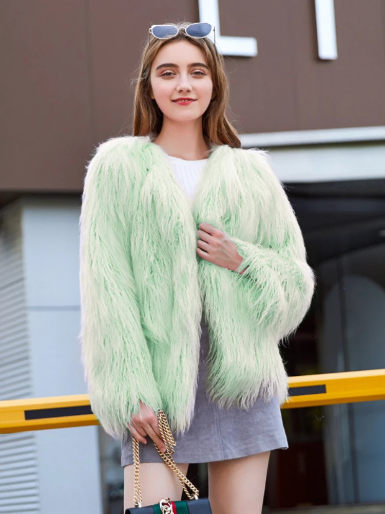 Fashion Fluffy Faux Fur Jacket Women 2022 Winter Elegant O-neck Thick Warm Fur Coat Casual Solid Color Plush Fur Coats Outerwear
