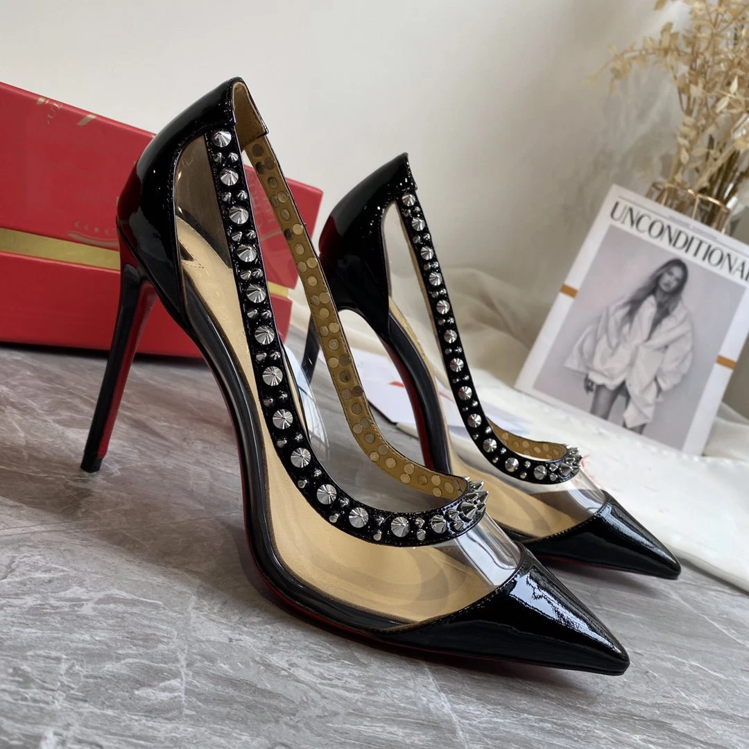 

Top Quality Red Sole Womens High Heels 10cm Shoes Luxury Fashion Ladies Rivet Sandals Classic Retro Designer High Heel 0024HJ