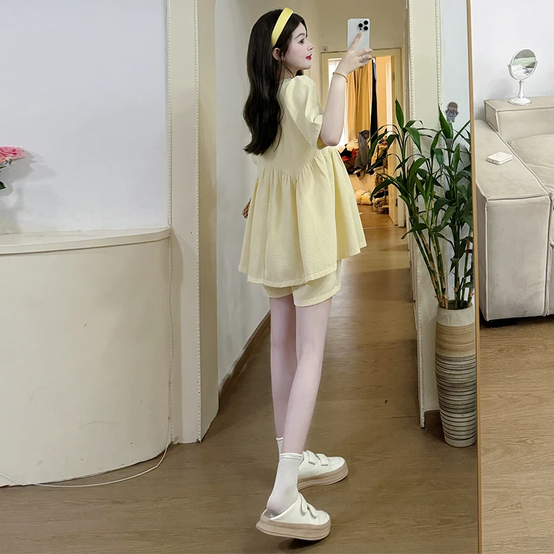 Лето 2024 Топ для беременных + шорты живота комплект из двух предметов женщин