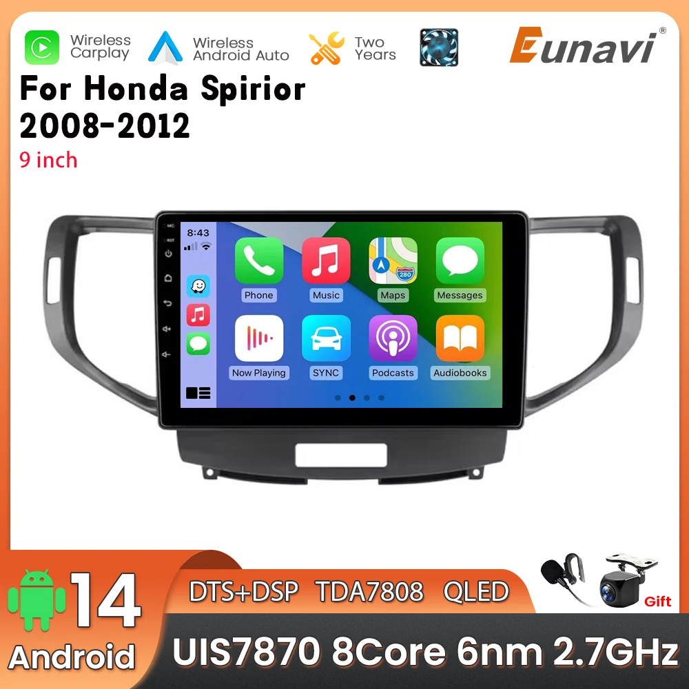 Фото 9-дюймовый автомобильный мультимедийный плеер Android 14 2 Din для Honda Spirior 2008-2012, головное устройство, стерео GPS-навигация BT WIFI №1