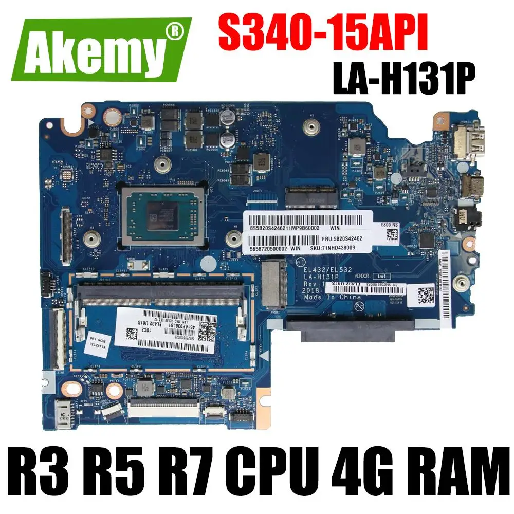 

LA-H131P motherboard for Lenovo ideapad S340-15API laptop motherboard with R3-3200U R5-3500U R7-3700U AMD CPU 4GB RAM