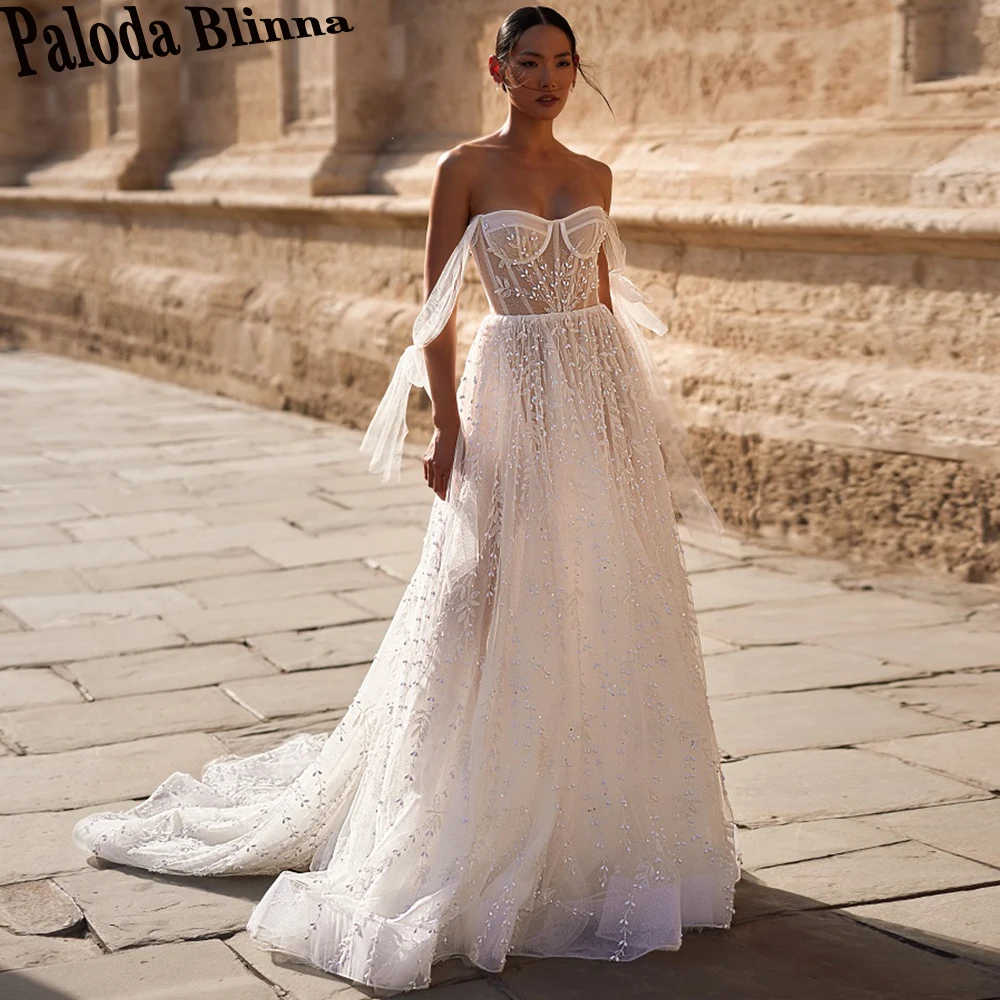 

Paloda Modern Sweetheart Lace Wedding Dresses 2023 Bride Cap Sleeves Tulle Court Train A-LINE Pleat Vestidos De Novia Brautmode